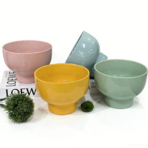 Nouveauté 2026 : Pots de fleurs en céramique à pieds en forme de bol (rose/jaune/bleu/vert) pour plantes succulentes d'intérieur, décoration maison – Vente directe usine - Product Image 1