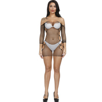 Bodystocking Transparan Seksi dengan Potongan Cutout untuk Wanita, Lingerie Seksi, Stoking Jala untuk Wanita Gemuk Ukuran Besar, Body Doll