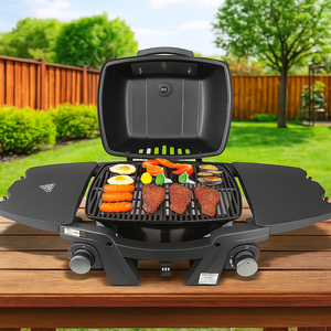 DELUXE MODERN PREMIUM STEEL OUTDOOR TABLETOP GAS BBQ GRILL KOREAN FOLDING <b>TROLLEY</b> CE CERTIFIED NON-STICK PIZZA OVEN Oxygen - Product Image 2
