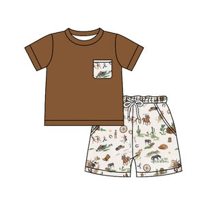 Preventa MOQ 5 Conjuntos de Verano para Niñas con Estampado Vaquero, Tops al por Mayor, Estilo Occidental, Spandex Suave/Algodón Orgánico, Boutique Infantil - Product Image 1