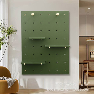 Étagère murale en bois vert émeraude avec panneaux perforés et étagères, organisateur de rangement multifonctionnel pour chambre et bureau - Product Image 2