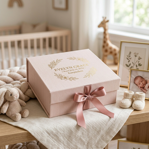 Scatola Porta <span class=keywords><strong>Ricordi</strong></span> per Neonati in Tessuto Personalizzato di Alta Qualità con Chiusura Magnetica per Elegante Presentazione Regalo e Conservazione Raffinata - Product Image 3