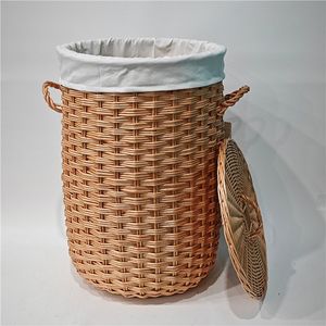 Panier à linge JY 2 pièces en rotin tressé et jacinthe d'eau, fait main, design détachable, pour rangement de vêtements et organisation de la maison - Product Image 6