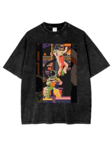 Magliette aliene cosmiche <span class=keywords><strong>Horror</strong></span> estive 100% in cotone a tracolla con scollo a girocollo e lavaggio acido - Product Image 4