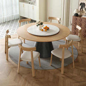 Table à manger ronde vintage en <span class=keywords><strong>bois</strong></span> avec plateau tournant en dalle de roche, design minimaliste antique, mobilier de salle à manger pour petits appartements - Product Image 4