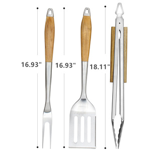 BQ-2302 Juego de 3 Utensilios para Parrilla de Alta Calidad Personalizados, con Mangos de Madera de Acacia Resistentes y Acero Inoxidable - Product Image 3