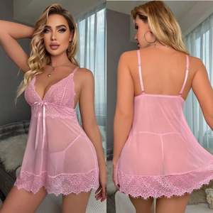 Sfy3915 Nouveauté 2025 Ensemble Robe Chemise en Dentelle Deux Pièces Lingerie Babydoll en Maille Transparente Sexy avec Strings Fantaisie Respirant pour Femme - Product Image 4