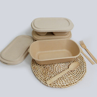 Boîtes à lunch jetables biodégradables en fibre de bambou de qualité alimentaire, capacité 1100 ml ; Emballage léger pour repas/salades/plats à emporter ; Design moderne