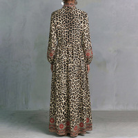 Robes longues trapèze à taille haute boutonnées, imprimées léopard contrastant, avec poches et col montant à empiècements