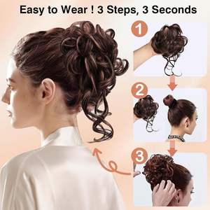 Lot de 2 chignons désordonnés pour femmes, extensions de cheveux artificiels, fibre haute température, attaches élastiques antidérapantes, <span class=keywords><strong>chignon</strong></span> instantané, ondulé et bouclé - Product Image 5