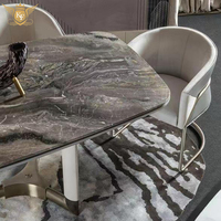Table à manger rectangulaire extensible avec plateau en marbre, ensemble salle à manger de villa avec 6 chaises, base en métal
