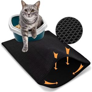 Tapis à litière pour chat Eva double couche, forme ovale, gris, noir, blanc cassé, bleu, rose, facile à nettoyer, anti-éclaboussures de sable. - Product Image 5