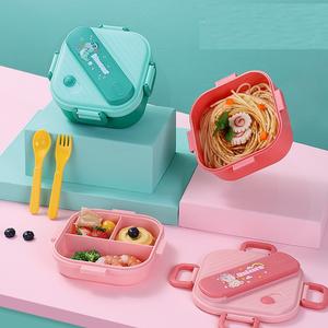 Cartoon Square Microwave Oven Bento Lunch Box Portable Student Bento Square Compartments Heatable Sealed Plastic Lunch Box - Product Image 1