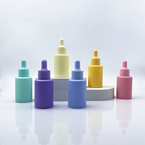 Flacone contagocce in vetro con scatola da 30ml spalla piatta ambra verde viola giallo blu <span class=keywords><strong>rosa</strong></span> per capelli smerigliati olio essenziale - Product Image 2