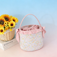 Großhandel Personalisierte Gerüschte Bedruckte Leinwand-Osterkörbe mit Blumen-Hasen-Muster Tragetaschen für Kinder