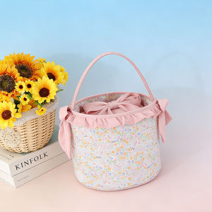 Panier de Pâques <span class=keywords><strong>en</strong></span> <span class=keywords><strong>toile</strong></span> personnalisé à volants imprimés <span class=keywords><strong>en</strong></span> gros, motif floral de lapin de Pâques, paniers de Pâques pour enfants - Product Image 4
