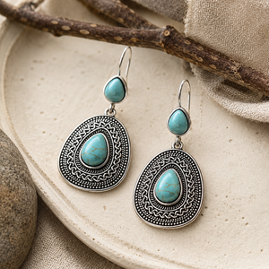 Orecchini Pendenti Vintage in Tono Bronzo con Dettagli Blu-Verde, Gioielli di Moda per Donne - Product Image 5