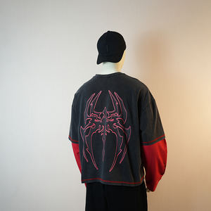 Streetwear personalizzato a doppio strato a manica lunga oversize t-Shirt con stampa Vintage in stile Vintage da uomo - Product Image 2