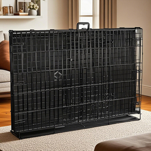 Caja de perrera plegable de Metal negro de alta calidad, patrón sólido con cierre de botón a presión, Material de hierro, bandeja de palé, caja de embalaje - Product Image 1