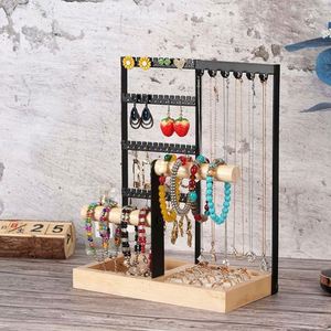 Multifunctional Detachable Wooden Bottom Jewelry Rack Earrings <b>Necklaces</b> <b>Rings</b> Bracelets Watches Women's Accessory Storage Brand - Product Image 1