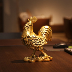 Figura de Gallo de Latón Copper World, Hecha a Mano, Forma de Animal Dorado, Decoración de Escritorio de Oficina, Regalo de Año Nuevo Chino - Product Image 1