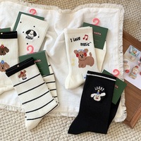 Nouvelles chaussettes d'automne et d'hiver pour femmes : chaussettes mi-mollet avec rayures, pois, dessins animés, mignon petit chien, chaussettes en coton, sans os