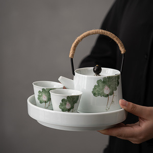 Quick Brew <b>Tea</b> <b>Set</b> With Two <b>Cups</b> Porcelain Teapot And Tray Portable For Business Gifts Dehua County Origin - Product Image 4