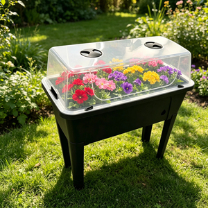 Jardinera de Plástico Resistente con Tapa Transparente, Jardinera Rectangular Elevada Moderna para Vegetales y Flores - Product Image 4