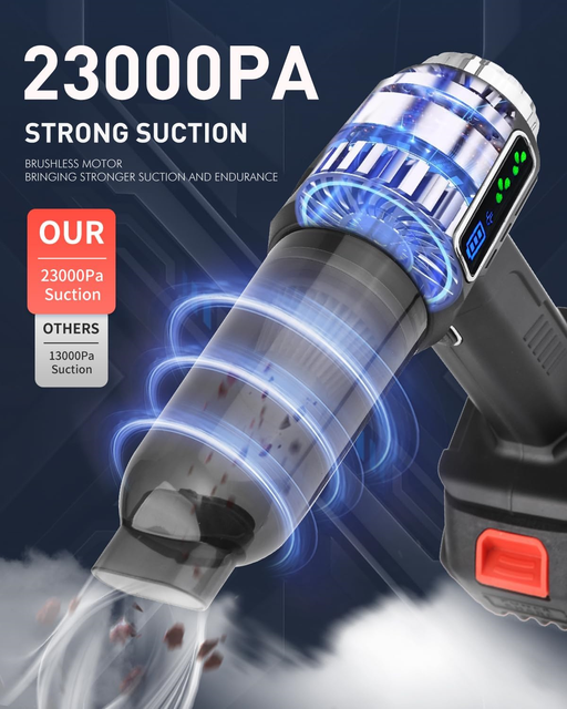 HF Brushless Motor Rechargeable Vacuum Dual Filter System | 0.2L Large Capacity | Compact Cleaner for Bed/Curtains/Car Interior