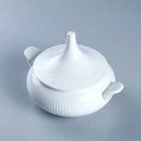 Ensemble de soupières en céramique de porcelaine de haute qualité, blanc uni, résistant au micro-ondes, pour hôtel et restaurant, avec couvercle