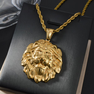 Pendentif Tête de Lion Sculptée en 3D, Luxe, Personnalisable, en Acier Inoxydable 316L Plaqué Or 18K, pour Collier Homme à Maillons Cubains Fins - Product Image 5