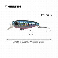 Leurre dur Hessen H011 Slow Sinking Minnow 38mm 2.8g, action nageur, pour saumon, poisson-chat, truite, achigan - Utilisation en eau douce