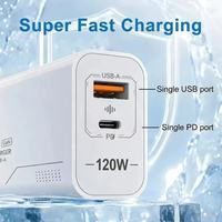 Chargeur mural USB-C rapide 120W à 2 ports, prise EU/US, charge rapide USB Type-C PD 120W, adaptateur de voyage pour téléphone portable