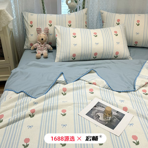 1688 100% Cotton Quilt Set 4 Pieces Floral Print Summer Air Conditioning Quilt Home Use - Product Image 3