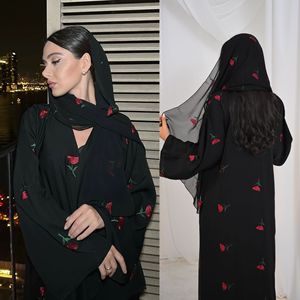 2025 mujeres elegante abierto Abaya bordado hecho a mano Casual manga larga traje árabe islámico estilo modesto para bufanda musulmana de primavera - Product Image 2