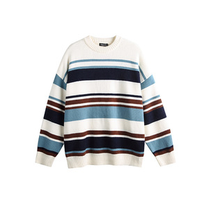 Otoño e Invierno nuevo estilo americano Retro pareja modelos colisión Color rayas suelto diario suéter - Product Image 1