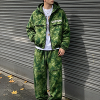 Fabricant de survêtements pour hommes en nylon et polyester personnalisés OEM, imprimé camouflage sur toute la surface, ensemble veste zippée et pantalon de jogging 2 pièces