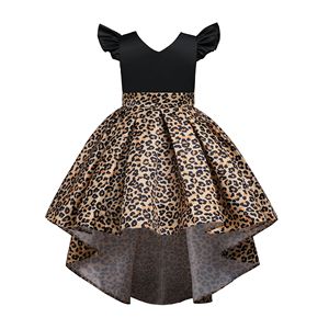 Robe trapèze en satin à imprimé léopard pour filles, col en V, costume de princesse, tenue de spectacle - Product Image 5