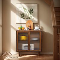 Meuble buffet Welnow, buffet en bambou avec rangement, armoire de présentation de cuisine avec étagères à 2 niveaux