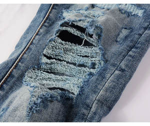 Tela Vaquera de Alta Calidad con Estilo Roto para Ropa Urbana Masculina y Jeans Bordados Estilo Hip Hop a Bajo Precio - Product Image 4