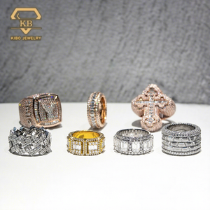 Hiphop dames- en herenring van 925 sterling zilver, fijne ringen, op maat gemaakte 'iced out' baguette geslepen moissanite kruisring - Product Image 6