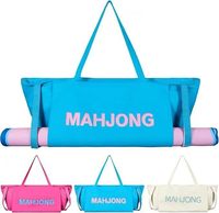 Set Tas Penyimpanan Mah Jongg Kanvas Besar, Hijau Krem, Cetakan MAHJONG, Tali Tikar Gulung, Saku Resleting Belakang, 28 Inci