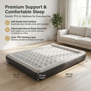 Modern opvouwbaar lichtgewicht draagbaar zelfopblazend luchtbed met ingebouwde pomp, dubbel geflokte, lekvrij en waterbestendig, queensize. - Product Image 2