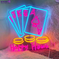 LED Poker Neon Tabelası Happy Hour Işığı, Oyun Kartları ve Fişleriyle USB Güçlü Akrilik Duvar Sanatı, Bar Oyun Odası İçin Özel Tasarım