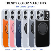 Funda Magnética Brillante para iPhone 17 16 15 14 13 Pro Max con Borde Transparente y Anillo Giratorio 360°