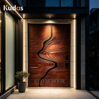 Porte d'entrée pivotante en bois massif sculpté en 3D pour villa de luxe, motif de sculpture artistique moderne personnalisé, porte d'entrée principale extérieure pour maison
