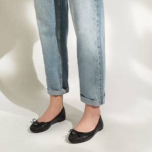 Confortable anti-dérapant été ballerines en cuir véritable casquette orteils chaussures de Ballet noir blanc Plaid Tweed grande taille sans lacet - Product Image 3