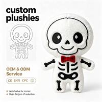 Peluche squelette mignonne personnalisée OEM ODM avec nœud papillon rouge, poupée squelette en peluche pour Halloween, peluches personnalisées certifiées CE EN71