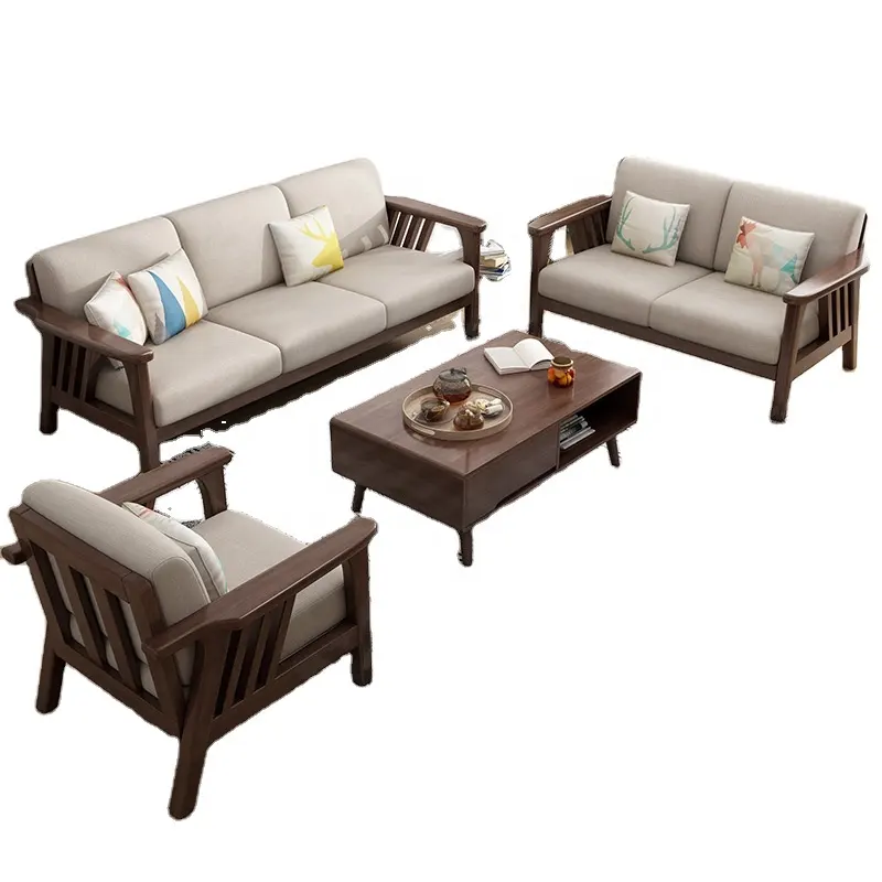 Nuovo arrivo per tutte le stagioni mobili da soggiorno classico teak in legno massello ultra profondo 1 + 2 + 3 posti divano tavolino