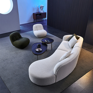 Divano Curvo a Mezzaluna in Velluto Morbido, Divano Lungo per Soggiorno, Divani Relax, Set di Divani Componibili, Arredamento - Product Image 6